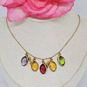 1/20 14k Gold Plated Crystal Charms Chain Necklace Multi Color Choker
